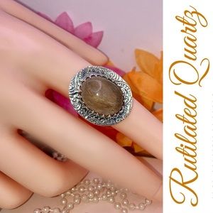 Rutilated Golden Quartz Handmade Halo Ring